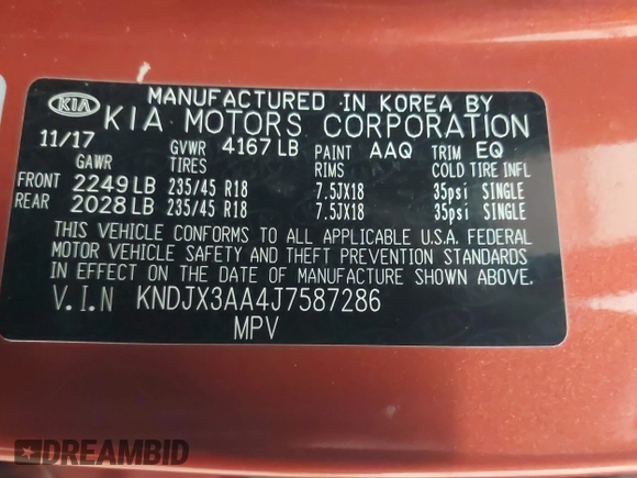 2018 Kia Soul ! with VIN KNDJX3AA4J7587286, listed as a IAAI auction lot 41657795 with 104,533 mi miles. Bid and sale history available at carsss.com. Image 9.