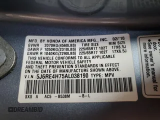 2010 Honda CR-V EX-L z VIN 5J6RE4H75AL038190, wystawiony jako Copart lot #58813855 z przebiegiem 176 851 mil mil oraz Szkoda całkowita • Salvage title. Historia ofert i sprzedaży dostępna na DreamBid. Obrazek 13.