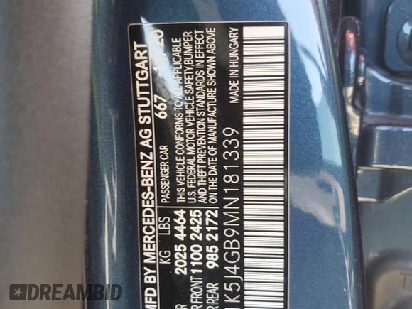 2021 Mercedes-Benz CLA 250 with VIN W1K5J4GB9MN181339, listed as a Copart auction lot 52103585 with 89,753 mi miles and Salvage Title. Bid and sale history available at DreamBid. Image 15.
