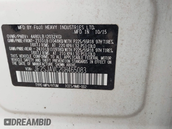 2016 Subaru Forester Touring z VIN JF2SJAVC2GH465083, wystawiony jako IAAI lot #42287323 z przebiegiem Nie podano mil oraz . Historia ofert i sprzedaży dostępna na DreamBid. Obrazek 9.