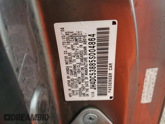 2005 Acura RSX with VIN JH4DC53885S004864, listed as a Copart auction lot 85570734 with 237,380 mi miles and Salvage title. Bid and sale history available at DreamBid. Image 13.