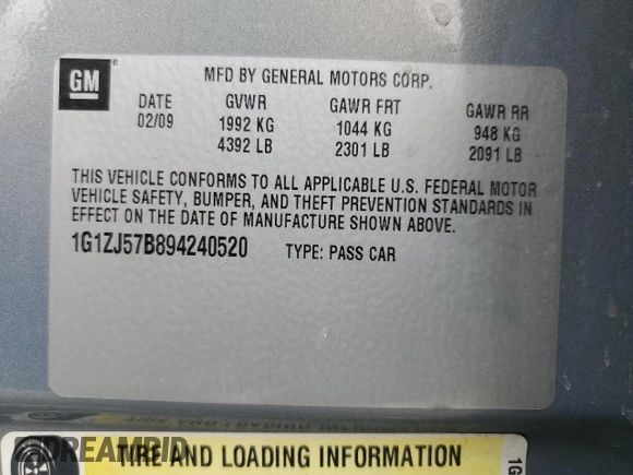 2009 Chevrolet Malibu 2LT with VIN 1G1ZJ57B894240520, listed as a Copart auction lot 48776215 with 167,994 mi miles and Clean Title. Bid and sale history available at DreamBid. Image 13.