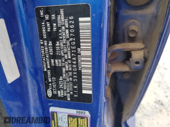 2014 Kia Optima SX with VIN 5XXGR4A71EG270626, listed as a Copart auction lot 49350075 with 199,063 mi miles and Salvage title. Bid and sale history available at DreamBid. Image 12.