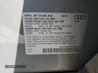 2022 Audi SQ5 Prestige z VIN WA1C4AFY5N2098713, wystawiony jako Copart lot #50542855 z przebiegiem 50 571 mil mil oraz Szkoda całkowita • Salvage title. Historia ofert i sprzedaży dostępna na DreamBid. Obrazek 15.