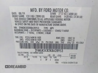 2019 Ford Flex SEL z VIN 2FMGK5C82KBA28953, wystawiony jako IAAI lot #41790580 z przebiegiem 112 592 mil mil oraz . Historia ofert i sprzedaży dostępna na DreamBid. Obrazek 9.