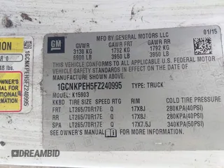2015 Chevrolet Silverado 1500 Work Truck with VIN 1GCNKPEH5FZ240995, listed as a IAAI auction lot 41571561 with 56,149 mi miles. Bid and sale history available at carsss.com. Image 9.