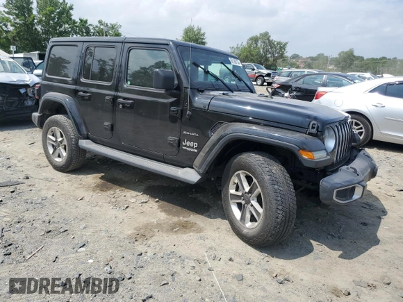 2019 Jeep Wrangler Unlimited Sahara with VIN 1C4HJXEN5KW523978, listed as a Copart auction lot 60188735 with 21,937 mi miles and Salvage title. Bid and sale history available at DreamBid. Image 4.