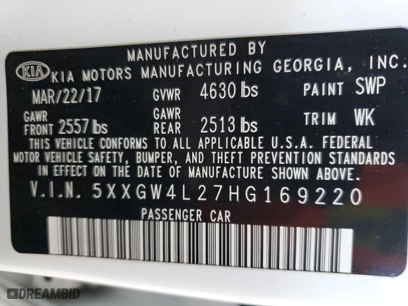 2017 Kia Optima SX with VIN 5XXGW4L27HG169220, listed as a Copart auction lot 41532365 with 82,172 mi miles and Salvage Title. Bid and sale history available at carsss.com. Image 14.