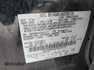 2007 Mercury Montego z VIN 1MEHM401X7G610172, wystawiony jako IAAI lot #41933589 z przebiegiem Nie podano mil oraz . Historia ofert i sprzedaży dostępna na DreamBid. Obrazek 9.