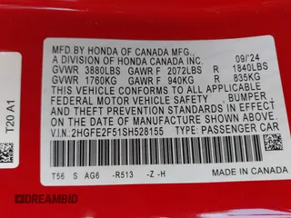 2025 Honda Civic Sport with VIN 2HGFE2F51SH528155, listed as a IAAI auction lot 42094578 with 6,403 mi miles and . Bid and sale history available at DreamBid. Image 9.