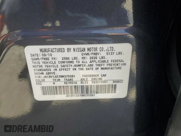 2011 Infiniti M37 with VIN JN1BY1AR7BM375581, listed as a Copart auction lot 53846615 with 167,188 mi miles and Clean Title. Bid and sale history available at carsss.com. Image 12.