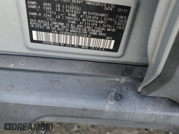 2012 Subaru Outback Limited with VIN 4S4BRDKC8C2239619, listed as a Copart auction lot 79122854 with 130,900 mi miles and Salvage title. Bid and sale history available at DreamBid. Image 15.