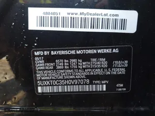 2017 BMW X5 xDrive40e iPerformance with VIN 5UXKT0C35H0V97078, listed as a IAAI auction lot 41601844 with 85,597 mi miles. Bid and sale history available at carsss.com. Image 9.