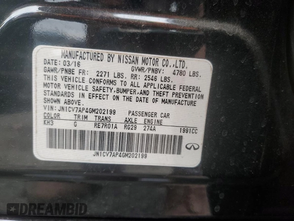 2016 Infiniti Q50 2.0t Premium with VIN JN1CV7AP4GM202199, listed as a Copart auction lot 48600515 with 112,485 mi miles and Salvage Title. Bid and sale history available at carsss.com. Image 12.