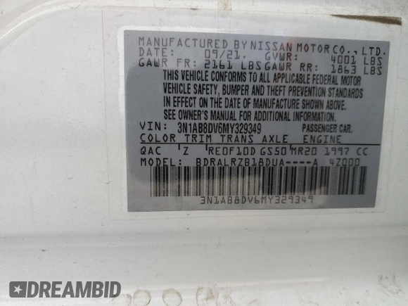 2021 Nissan Sentra SR z VIN 3N1AB8DV6MY329349, wystawiony jako Copart lot #54889025 z przebiegiem 60 112 mil mil oraz Szkoda całkowita • Salvage title. Historia ofert i sprzedaży dostępna na DreamBid. Obrazek 13.