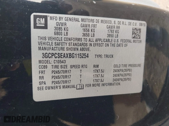 2011 Chevrolet Silverado 1500 LT with VIN 3GCPCSEAXBG115254, listed as a IAAI auction lot 40297491 with 222,214 mi miles and . Bid and sale history available at DreamBid. Image 9.
