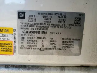 2015 Buick Enclave Premium with VIN 5GAKVCKD4FJ315660, listed as a Copart auction lot 52510815 with 134,963 mi miles and Salvage Title. Bid and sale history available at DreamBid. Image 14.