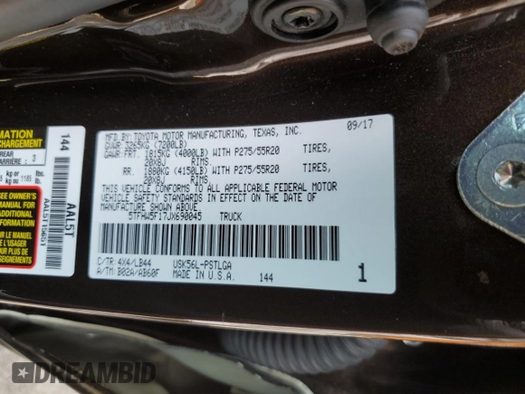2018 Toyota Tundra SR5 z VIN 5TFHW5F17JX690045, wystawiony jako Copart lot #58222455 z przebiegiem 29 988 mil mil oraz Szkoda całkowita • Salvage title. Historia ofert i sprzedaży dostępna na DreamBid. Obrazek 12.