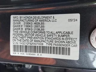 2024 Honda Accord Touring with VIN 1HGCY2F82RA070008, listed as a IAAI auction lot 42027911 with 13,878 mi miles and . Bid and sale history available at DreamBid. Image 9.