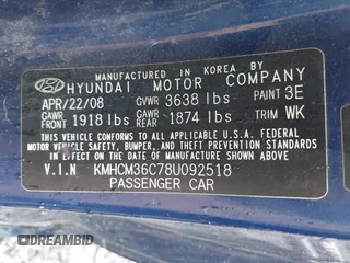 2008 Hyundai Accent GS z VIN KMHCM36C78U092518, wystawiony jako IAAI lot #42403233 z przebiegiem 92 668 mil mil oraz . Historia ofert i sprzedaży dostępna na DreamBid. Obrazek 9.