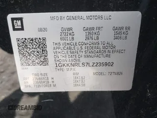 2020 GMC Acadia SLE z VIN 1GKKNRLS7LZ235902, wystawiony jako IAAI lot #41611074 z przebiegiem 48 767 mil mil oraz . Historia ofert i sprzedaży dostępna na DreamBid. Obrazek 9.