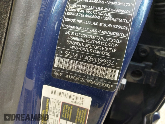 2011 Land Rover Range Rover SC с VIN SALMF1E40BA335637, выставлен на аукционе IAAI как лот 42467213 с пробегом 148 488 миль миль и . История ставок и продаж доступна на DreamBid. Изображение 9.