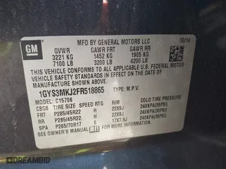 2015 Cadillac Escalade Luxury with VIN 1GYS3MKJ2FR518865, listed as a IAAI auction lot 41890235 with 156,849 mi miles. Bid and sale history available at carsss.com. Image 9.