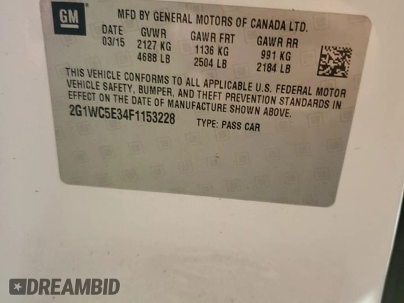 2015 Chevrolet Impala LTZ with VIN 2G1WC5E34F1153228, listed as a Copart auction lot 53814275 with 147,773 mi miles and Salvage Title. Bid and sale history available at DreamBid. Image 12.