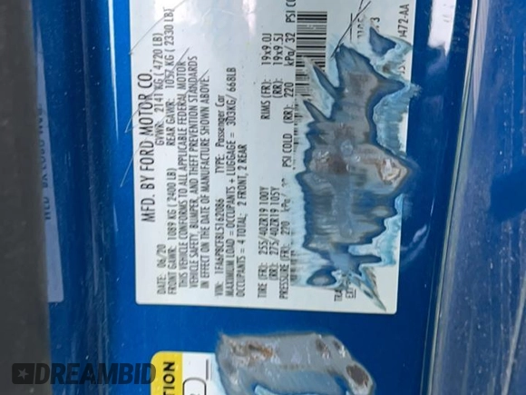 2020 Ford Mustang GT with VIN 1FA6P8CF8L5162086, listed as a Copart auction lot 46335495 with Not provided miles and Non repairable. Bid and sale history available at DreamBid. Image 13.