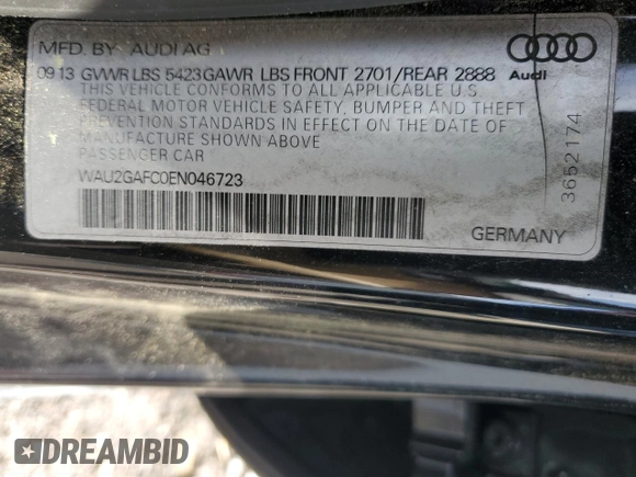 2014 Audi A7 Prestige с VIN WAU2GAFC0EN046723, выставлен на аукционе Copart как лот 55253235 с пробегом 165 141 миль миль и Списание • Salvage title. История ставок и продаж доступна на DreamBid. Изображение 13.