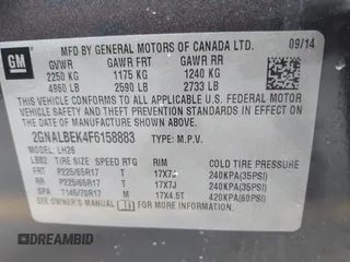 2015 Chevrolet Equinox LT with VIN 2GNALBEK4F6158883, listed as a IAAI auction lot 42201968 with 174,883 mi miles and . Bid and sale history available at DreamBid. Image 9.