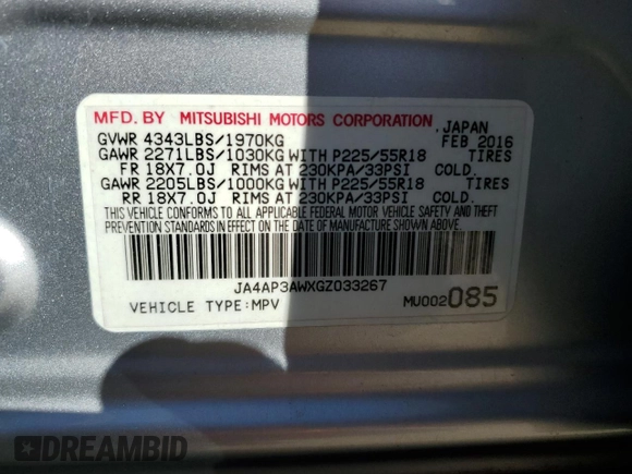 2016 Mitsubishi Outlander Sport 2.4 SE with VIN JA4AP3AWXGZ033267, listed as a Copart auction lot 45208305 with 108,778 mi miles and Salvage Title. Bid and sale history available at carsss.com. Image 15.