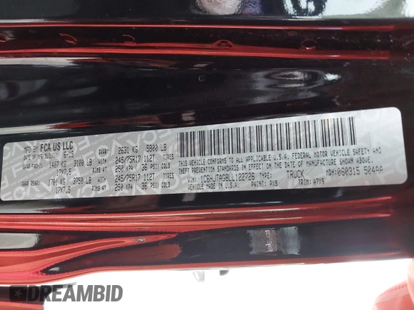 2020 Jeep Gladiator Sport S с VIN 1C6HJTAG8LL122726, выставлен на аукционе IAAI как лот 41886929 с пробегом 82 473 миль миль и . История ставок и продаж доступна на DreamBid. Изображение 9.