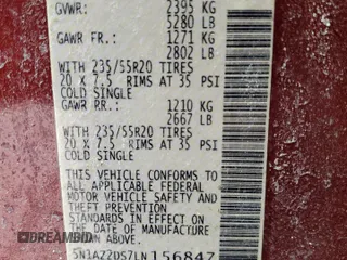 2020 Nissan Murano Platinum with VIN 5N1AZ2DS7LN156847, listed as a Copart auction lot 47846415 with Not provided miles and Salvage title. Bid and sale history available at DreamBid. Image 14.