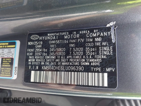 2020 Hyundai Palisade SEL с VIN KM8R4DHE6LU096390, выставлен на аукционе IAAI как лот 42530712 с пробегом 41 174 миль миль и . История ставок и продаж доступна на DreamBid. Изображение 9.