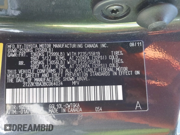 2011 Lexus RX 350 с VIN 2T2ZK1BA3BC064034, выставлен на аукционе IAAI как лот 42327985 с пробегом 129 631 миль миль и . История ставок и продаж доступна на DreamBid. Изображение 9.