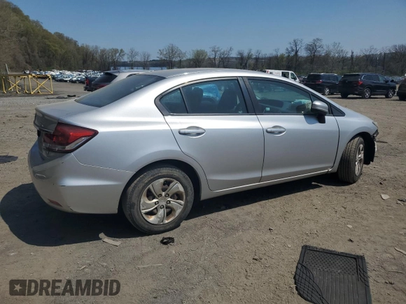2015 Honda Civic Sedan LX with VIN 19XFB2F50FE285737, listed as a Copart auction lot 54292615 with 160,384 mi miles and Salvage Title. Bid and sale history available at carsss.com. Image 3.