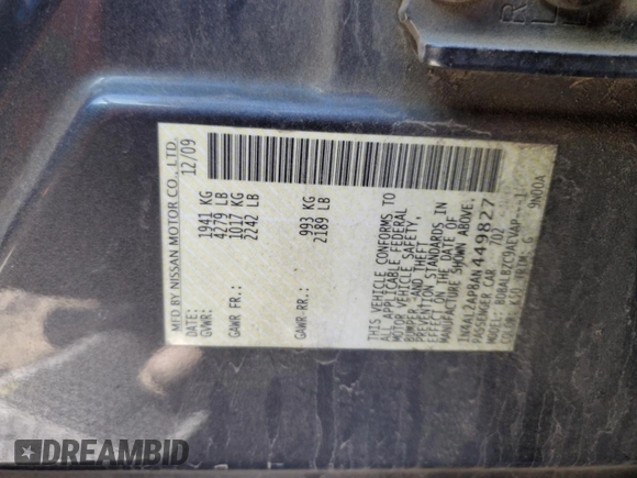 2010 Nissan Altima 2.5 S with VIN 1N4AL2AP8AN449827, listed as a Copart auction lot 50056345 with 135,751 mi miles and Salvage Title. Bid and sale history available at carsss.com. Image 14.