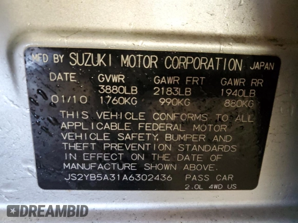 2010 Suzuki SX4 z VIN JS2YB5A31A6302436, wystawiony jako Copart lot #88473455 z przebiegiem 78 839 mil mil oraz Szkody całkowita. Historia ofert i sprzedaży dostępna na DreamBid. Obrazek 12.
