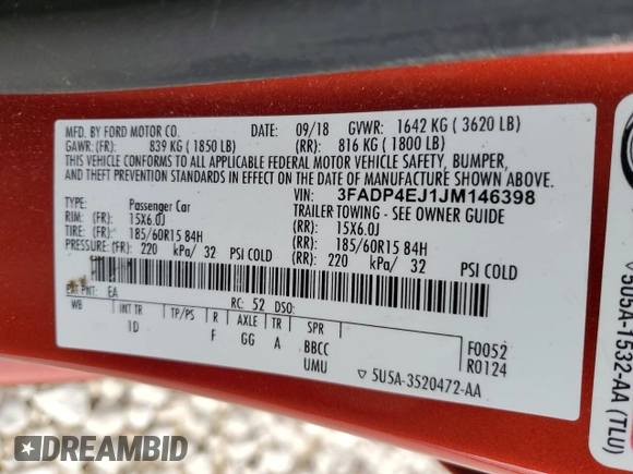 2018 Ford Fiesta SE with VIN 3FADP4EJ1JM146398, listed as a Copart auction lot 88507435 with 91,280 mi miles and Salvage Title. Bid and sale history available at DreamBid. Image 12.
