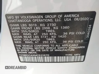 2021 Volkswagen Atlas SEL with VIN 1V2BR2CAXMC522670, listed as a IAAI auction lot 42110724 with 58,802 mi miles and . Bid and sale history available at DreamBid. Image 9.