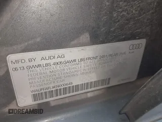 2014 Audi A4 Premium Plus with VIN WAUFFAFL9EN000649, listed as a IAAI auction lot 42261193 with 153,429 mi miles and . Bid and sale history available at DreamBid. Image 9.
