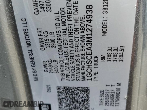 2021 Chevrolet Colorado 2WD LT with VIN 1GCHSCEA3M1274938, listed as a Copart auction lot 52764365 with 27,065 mi miles and Salvage Title. Bid and sale history available at carsss.com. Image 12.