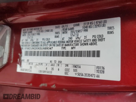 2016 Ford Escape SE with VIN 1FMCU9GX9GUA89347, listed as a Copart auction lot 51115975 with 149,572 mi miles and Clean Title. Bid and sale history available at DreamBid. Image 13.