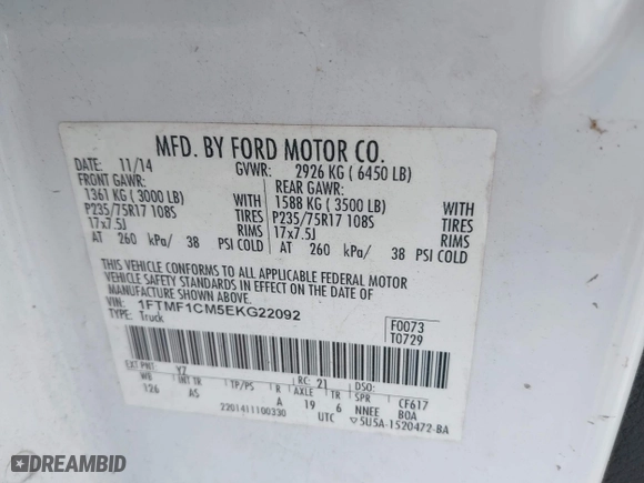 2014 Ford F-150 XL with VIN 1FTMF1CM5EKG22092, listed as a IAAI auction lot 41948999 with 156,233 mi miles. Bid and sale history available at carsss.com. Image 9.
