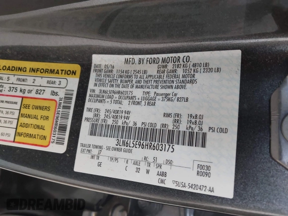 2017 Lincoln MKZ Reserve with VIN 3LN6L5E96HR603175, listed as a IAAI auction lot 42431852 with 140,282 mi miles and . Bid and sale history available at DreamBid. Image 9.