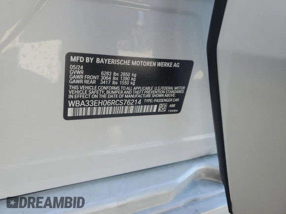 2024 BMW 7 Series 740i xDrive z VIN WBA33EH06RCS76214, wystawiony jako Copart lot #78085004 z przebiegiem 2 808 mil mil oraz Czysty tytuł • Clean title. Historia ofert i sprzedaży dostępna na DreamBid. Obrazek 12.