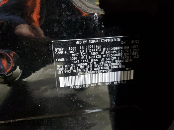2022 Subaru Ascent Premium z VIN 4S4WMAED6N3420007, wystawiony jako Copart lot #46069595 z przebiegiem 23 733 mil mil oraz Szkoda całkowita • Salvage title. Historia ofert i sprzedaży dostępna na DreamBid. Obrazek 15.
