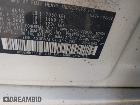 2015 Subaru Legacy Limited with VIN 4S3BNAL61F3010396, listed as a IAAI auction lot 42491652 with Not provided miles and . Bid and sale history available at DreamBid. Image 9.