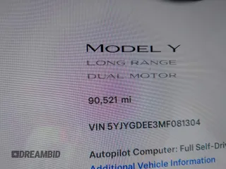 2021 Tesla Model Y Long Range with VIN 5YJYGDEE3MF081304, listed as a IAAI auction lot 42119270 with 90,521 mi miles. Bid and sale history available at carsss.com. Image 15.
